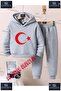 Children's Unisex Special Printed Hooded Tracksuit Set with Moon and Star in Red