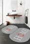 Digital Non-Slip Base Washable Floral Home Written Oval Bath Mat Toilet Set - 5