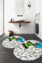 Digital Non-Slip Base Washable Butterfly Pattern Oval Bath Mat Toilet Set - 5