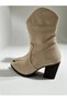 004-755 Beige Suede Women's Heeled Zippered Boots - 4
