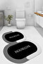 Digital Non-Slip Base Washable Bathroom Written Oval Bath Mat Toilet Set - 2