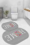 Digital Non-Slip Base Washable Floral Home Written Oval Bath Mat Toilet Set - 2