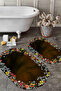 Digital Non-Slip Base Washable Floral Pattern Oval Bath Mat Toilet Set - 4