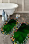 Digital Non-Slip Base Washable Floral Pattern Oval Bath Mat Toilet Set - 6