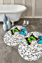 Digital Non-Slip Base Washable Butterfly Pattern Oval Bath Mat Toilet Set - 6