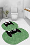 Digital Non-Slip Base Washable Cat Pattern Oval Bath Mat Toilet Set - 2