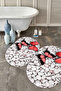 Digital Non-Slip Base Washable Butterfly Pattern Oval Bath Mat Toilet Set - 6