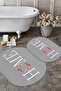Digital Non-Slip Base Washable Floral Home Written Oval Bath Mat Toilet Set - 4