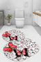 Digital Non-Slip Base Washable Butterfly Pattern Oval Bath Mat Toilet Set - 2