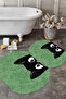 Digital Non-Slip Base Washable Cat Pattern Oval Bath Mat Toilet Set - 4