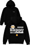 Be Happy Design Printed Oversized Black Hooded Sweatshirt