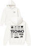 Techno Rapor Design Printed Oversized White Hooded Sweatshirt
