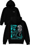 T Rex Design Printed Oversized Black Hooded Sweatshirt