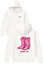 Giddy up Design Printed Oversized White Hooded Sweatshirt