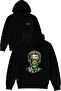Zombie Design Printed Oversized Black Hooded Sweatshirt