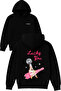 Lucky You Design Printed Oversized Black Hooded Sweatshirt