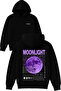 Moonlight Milky Way Design Printed Oversized Black Hooded Sweatshirt