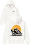 Motorcyclist Design Printed Oversized White Hooded Sweatshirt