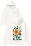 Bloom 1 Design Printed Oversized White Hooded Sweatshirt
