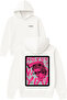 Never Design Printed Oversize White Hooded Sweatshirt