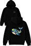 Whale Design Printed Oversized Black Hooded Sweatshirt