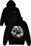 Strong Bear Design Printed Oversized Black Hooded Sweatshirt