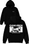 Clear Vision Design Printed Oversized Black Hooded Sweatshirt