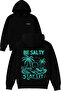 Be Salty Design Printed Oversized Black Hooded Sweatshirt