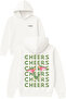 Cheers Cheers Design Printed Oversized White Hooded Sweatshirt