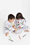 Children's 100% Cotton Paintable Crew Neck Long Sleeve Unisex Pajama Set with Crayons as a Gift - 2