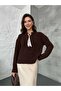 Brown Soft Textured Knit Sweater with Scarf Collar – Long Sleeve, Stylish Women's Sweater 2535 - 5