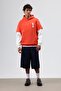 Oversized Sleeve Detailed Hooded Sweatshirt Orange