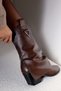 Desire Zippered Western Cowboy Boots with Dust Cover Detail Women's Shoes Bitter Brown - 5