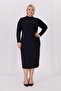 Women's Black Turtleneck Stretchy Twist Knitwear Plus Size Dress