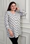 Women's Crew Neck Abstract Patterned Sleeve Folded Plus Size Placket Long Shirt - 2