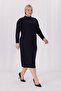 Women's Black Turtleneck Stretchy Twist Knitwear Plus Size Dress - 3