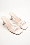 Women's Strappy Design Heeled Slippers Core Beige Patent Leather