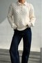 Women's Hair Braided Buttoned Polo Neck Knitwear Sweater - 4