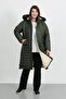 Women's Khaki Long Puffer Oversized Coat - 2