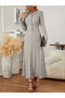 Women's long sleeve front button blouse and high waist a-line long skirt raised rib knit double set - 5