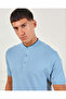 Men Blue Standup Collar Polo Shirt - 4