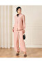 Women Pink Lapel Button Front Blouse - 2