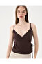 Brown Organic Cotton Wrap Blouse with Adjustable Straps and Tie at the Waist