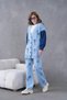 Women's Sleeves Denim Front Beaded Wide Fit Knitwear Cardigan and Pants Bottom-Top Set - 2