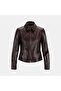 Women's Burgundy Shirt Collar Fit Leather Jacket - 3