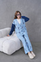 Women's Sleeves Denim Front Beaded Wide Fit Knitwear Cardigan and Pants Bottom-Top Set - 7