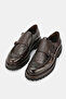 Men's Brown Crocodile Patterned Genuine Natural Leather Size 39-45-46 Double Buckle Shoes - 2