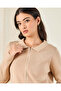 Women Beige Knitted Collar Cardigan - 4