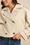 Women Beige Belted Trench Crop Coat - 4
