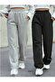 Winter Combination 2-Piece Tracksuit Set (Black-Grey) Baggy Wide-Leg Sweatpants with Cotton Lining Soft Fabric
